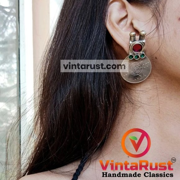 Vintage Afghan Coins Style Earrings, Tribal Earrings, Traditional Handmade - Picture 3 of 9